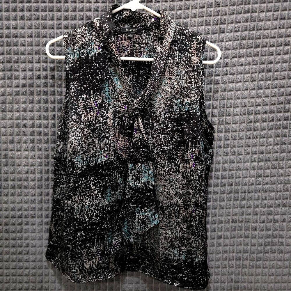 90s Satin Sleeveless NeckTie Top SzM Y2K Whimsigoth Flowy Black Teal Punk Urban